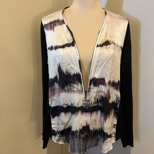 Go Silk Elegant Black, White & Brown 3/4 Zip Top, size Small